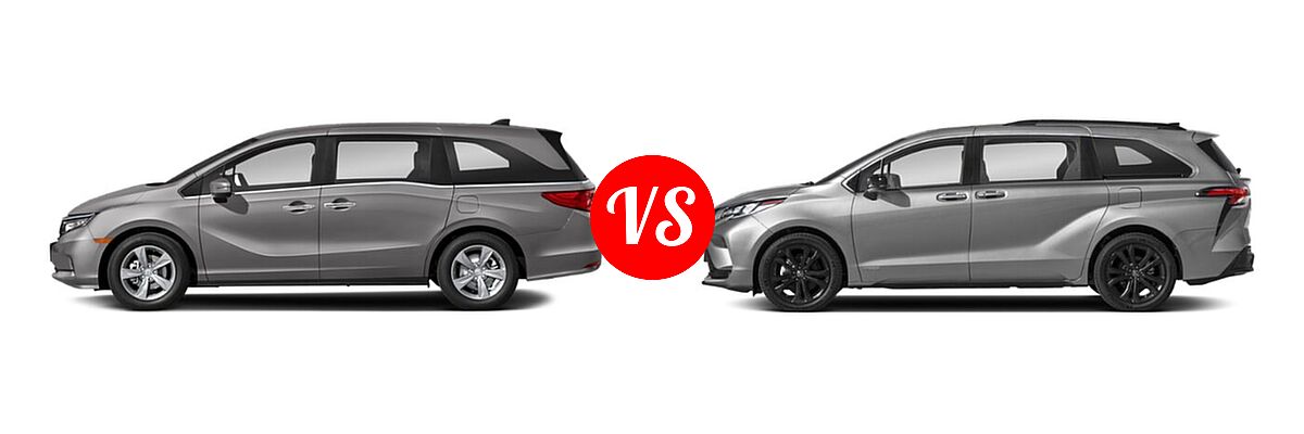 2021 Honda Odyssey Minivan EX vs. 2021 Toyota Sienna Minivan Hybrid XSE - Side Comparison