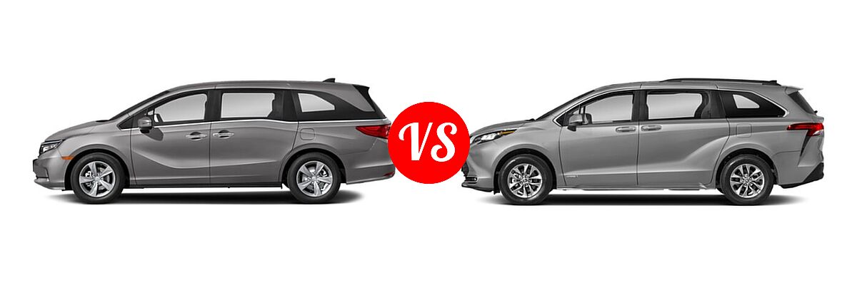 2021 Honda Odyssey Minivan EX vs. 2021 Toyota Sienna Minivan Hybrid XLE - Side Comparison