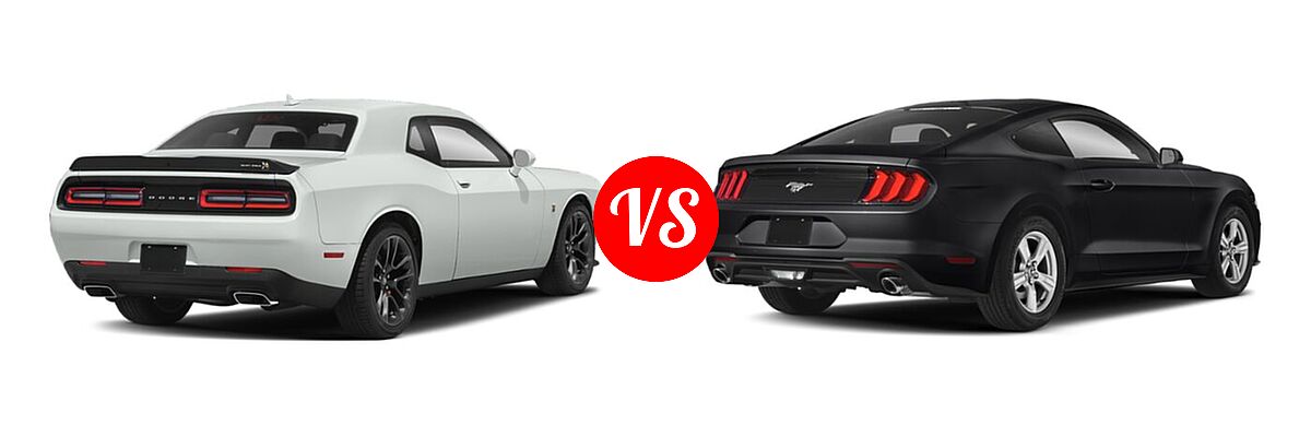 2021 Dodge Challenger Coupe R/T Scat Pack vs. 2021 Ford Mustang Coupe EcoBoost / EcoBoost Premium / GT / GT Premium - Rear Right Comparison