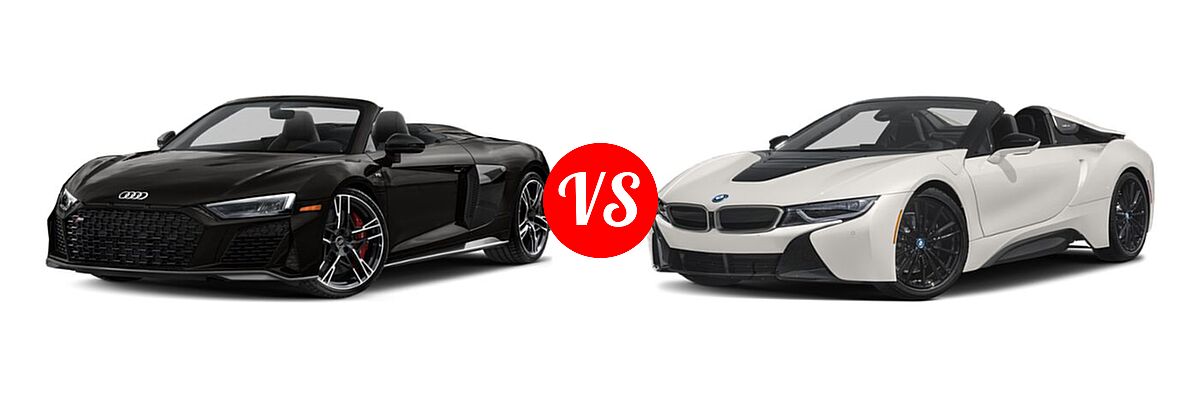 2021 Audi R8 Convertible V10 / V10 performance vs. 2019 BMW i8 Convertible PHEV Roadster - Front Left Comparison