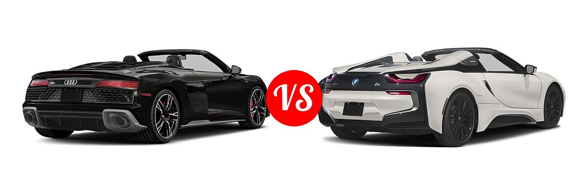 2021 Audi R8 Convertible V10 / V10 performance vs. 2019 BMW i8 Convertible PHEV Roadster - Rear Right Comparison