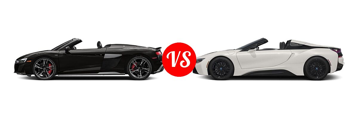 2021 Audi R8 Convertible V10 / V10 performance vs. 2019 BMW i8 Convertible PHEV Roadster - Side Comparison