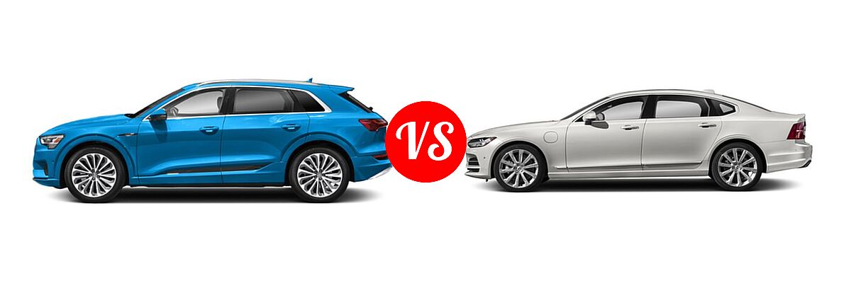 2021 Audi e-tron SUV Electric Premium / Premium Plus / Prestige vs. 2018 Volvo S90 Sedan Hybrid Inscription / Momentum - Side Comparison