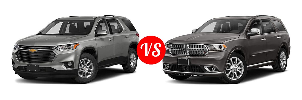 2020 Chevrolet Traverse SUV LT Cloth / LT Leather / RS vs. 2020 Dodge Durango SUV Citadel / Citadel Anodized Platinum - Front Left Comparison