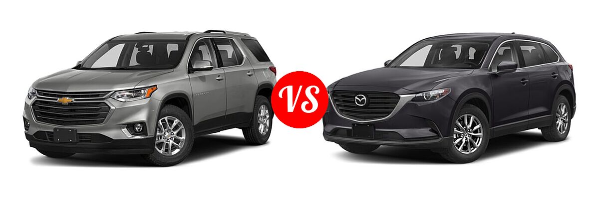 2020 Chevrolet Traverse SUV LT Cloth / LT Leather / RS vs. 2020 Mazda CX-9 SUV Grand Touring - Front Left Comparison