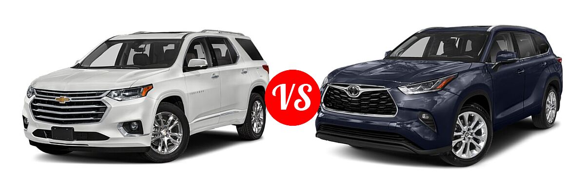 2020 Chevrolet Traverse SUV High Country / Premier vs. 2020 Toyota Highlander SUV Limited - Front Left Comparison