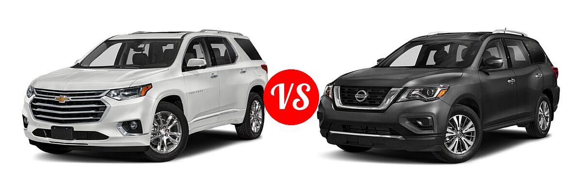 2020 Chevrolet Traverse SUV High Country / Premier vs. 2020 Nissan Pathfinder SUV S - Front Left Comparison