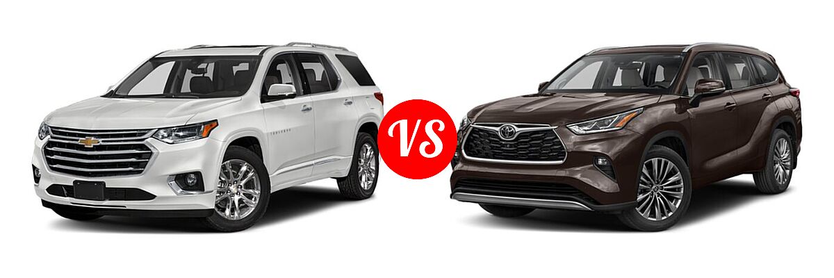 2020 Chevrolet Traverse SUV High Country / Premier vs. 2020 Toyota Highlander SUV Platinum - Front Left Comparison