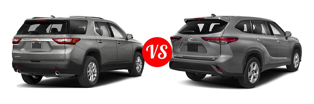 2020 Chevrolet Traverse SUV LT Cloth / LT Leather / RS vs. 2020 Toyota Highlander SUV L / LE - Rear Right Comparison
