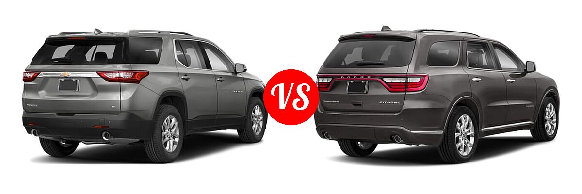 2020 Chevrolet Traverse SUV LT Cloth / LT Leather / RS vs. 2020 Dodge Durango SUV GT / GT Plus / SXT / SXT Plus - Rear Right Comparison