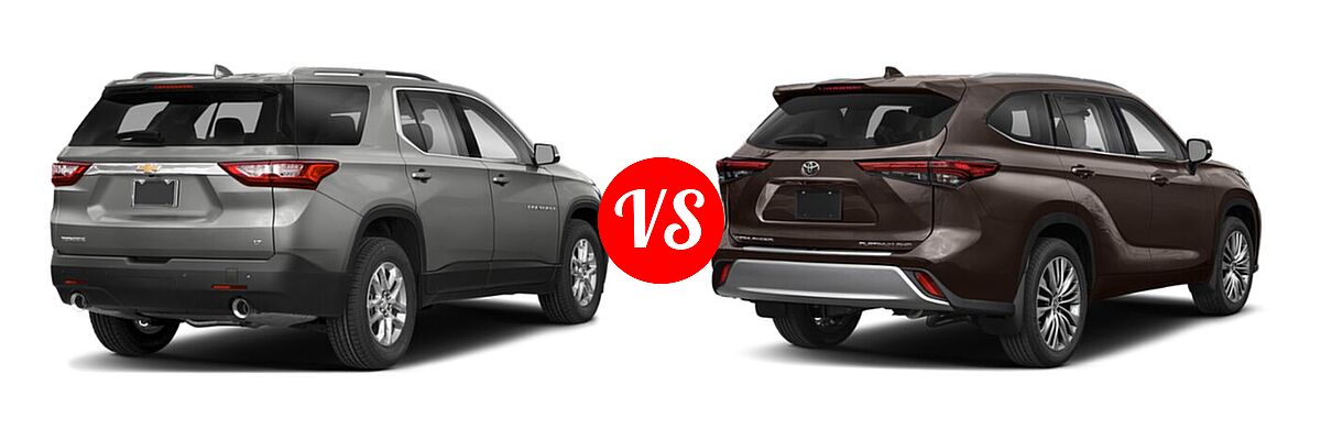 2020 Chevrolet Traverse SUV LT Cloth / LT Leather / RS vs. 2020 Toyota Highlander SUV Platinum - Rear Right Comparison