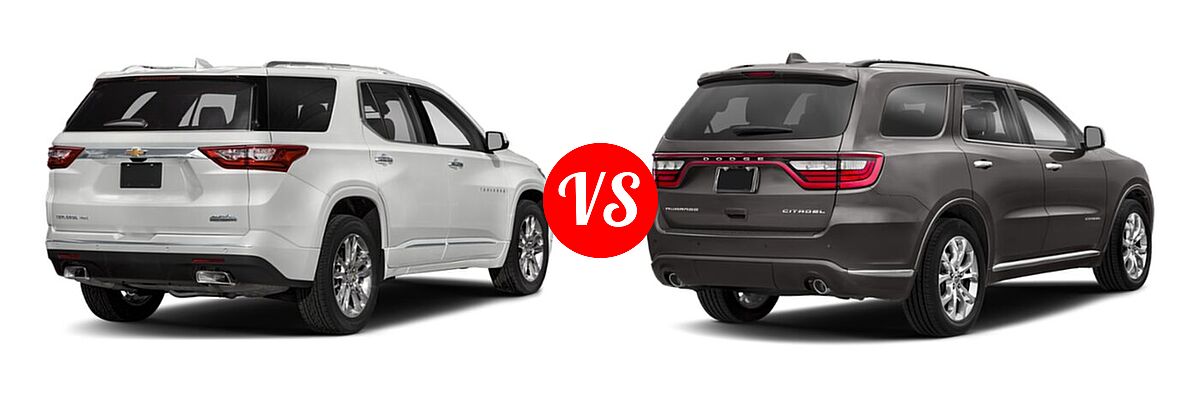 2020 Chevrolet Traverse SUV High Country / Premier vs. 2020 Dodge Durango SUV GT / GT Plus / SXT / SXT Plus - Rear Right Comparison
