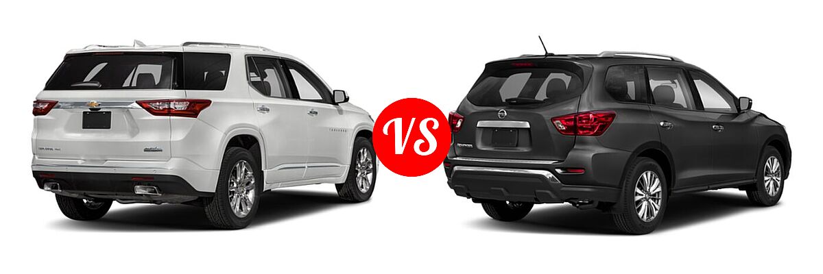 2020 Chevrolet Traverse SUV High Country / Premier vs. 2020 Nissan Pathfinder SUV S - Rear Right Comparison