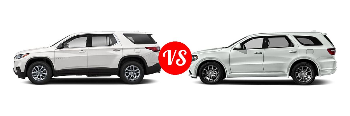 2020 Chevrolet Traverse SUV L / LS vs. 2020 Dodge Durango SUV R/T - Side Comparison