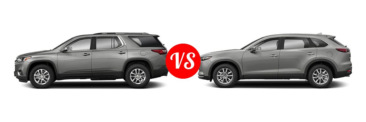 2020 Chevrolet Traverse SUV LT Cloth / LT Leather / RS vs. 2020 Mazda CX-9 SUV Sport - Side Comparison