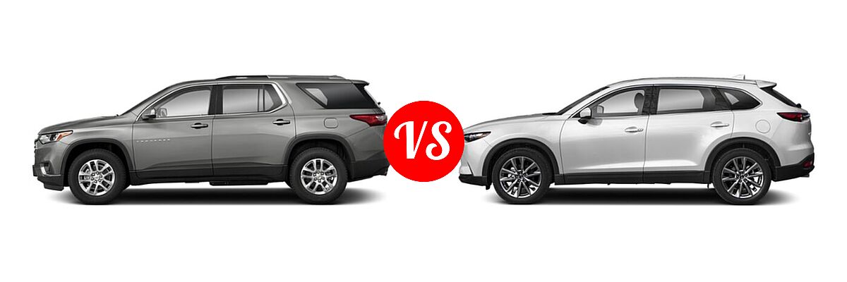 2020 Chevrolet Traverse SUV LT Cloth / LT Leather / RS vs. 2020 Mazda CX-9 SUV Signature - Side Comparison