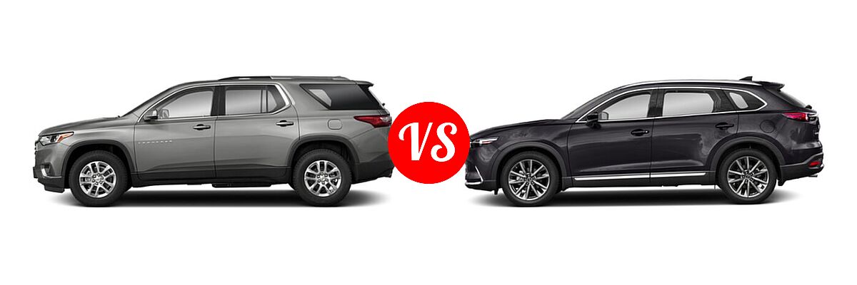 2020 Chevrolet Traverse SUV LT Cloth / LT Leather / RS vs. 2020 Mazda CX-9 SUV Grand Touring - Side Comparison