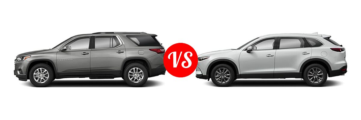 2020 Chevrolet Traverse SUV LT Cloth / LT Leather / RS vs. 2020 Mazda CX-9 SUV Touring - Side Comparison
