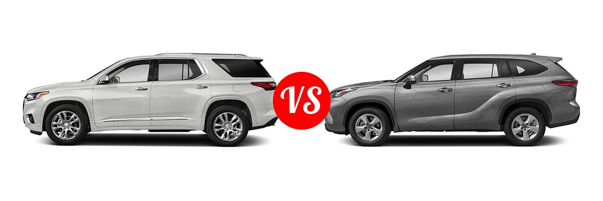 2020 Chevrolet Traverse SUV High Country / Premier vs. 2020 Toyota Highlander SUV L / LE - Side Comparison