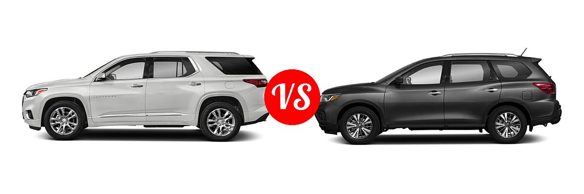 2020 Chevrolet Traverse SUV High Country / Premier vs. 2020 Nissan Pathfinder SUV S - Side Comparison