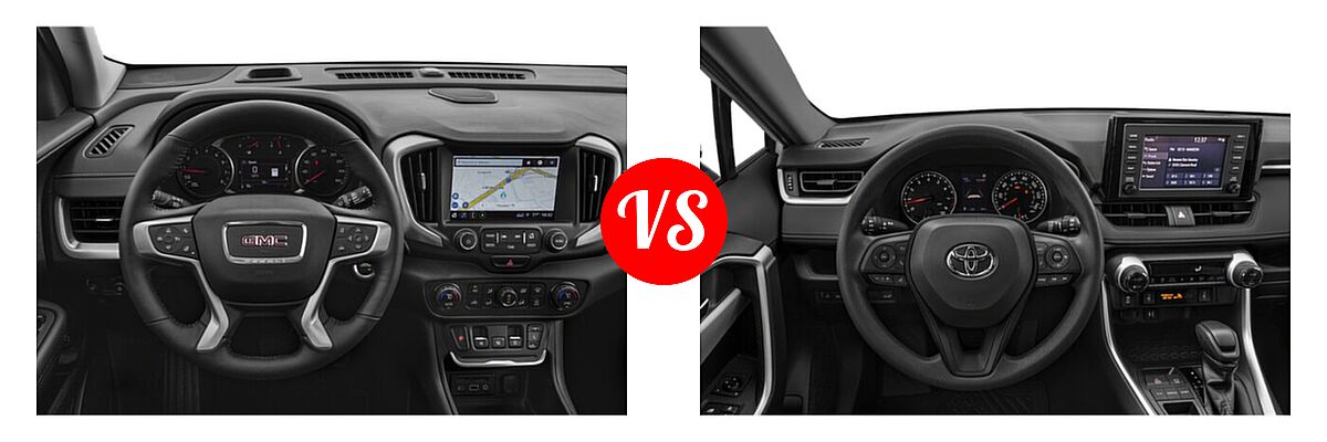 2021 GMC Terrain SUV Denali vs. 2021 Toyota RAV4 SUV XLE / XLE Premium - Dashboard Comparison
