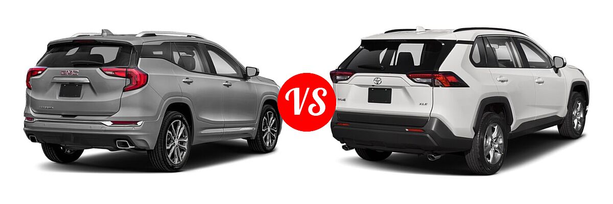 2021 GMC Terrain SUV Denali vs. 2021 Toyota RAV4 SUV XLE / XLE Premium - Rear Right Comparison