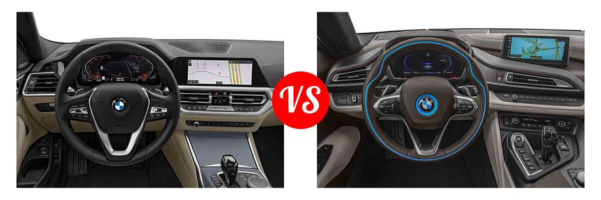 2021 BMW 4 Series Coupe 430i / 430i xDrive vs. 2019 BMW i8 Coupe PHEV Coupe - Dashboard Comparison