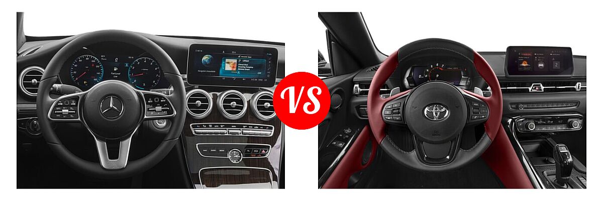 2021 Mercedes-Benz C-Class Coupe C 300 vs. 2021 Toyota GR Supra Coupe 2.0 / 3.0 / 3.0 Premium / A91 Edition - Dashboard Comparison