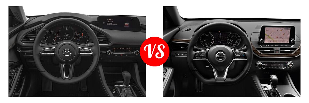 2021 Mazda 2 Sedan Select vs. 2021 Nissan Altima Sedan 2.5 Platinum / 2.5 SL / 2.5 SV - Dashboard Comparison