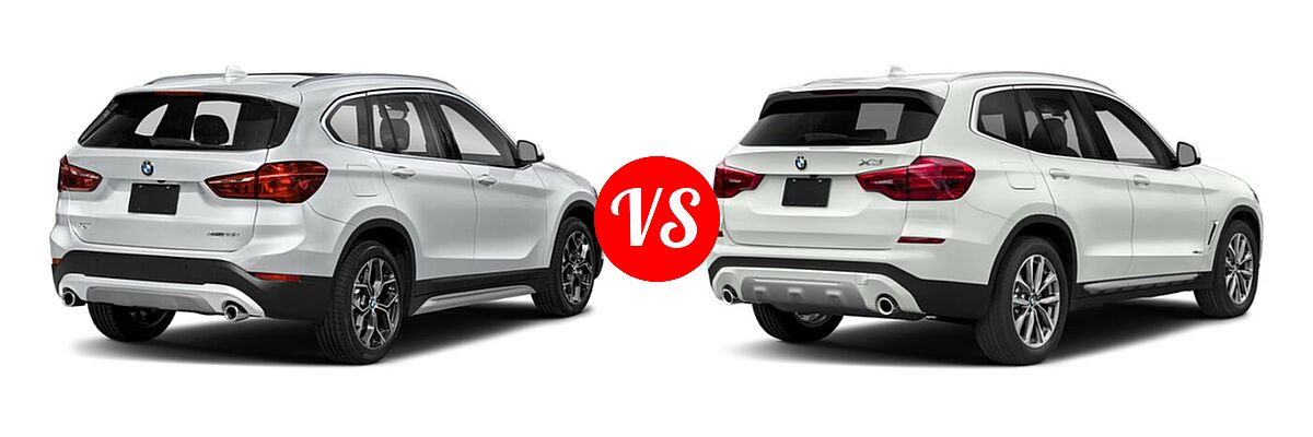 2021 BMW X1 SUV sDrive28i vs. 2019 BMW X3 SUV sDrive30i / xDrive30i - Rear Right Comparison