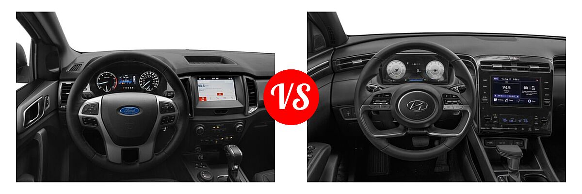 2021 Ford Ranger SuperCab Pickup XLT vs. 2022 Hyundai Santa Cruz Pickup SEL Premium - Dashboard Comparison