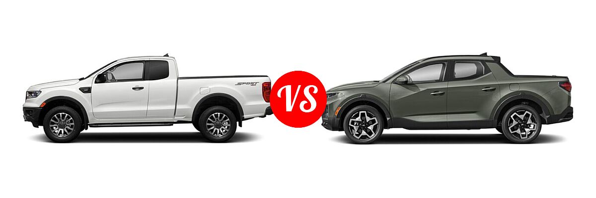 2021 Ford Ranger SuperCab Pickup XLT vs. 2022 Hyundai Santa Cruz Pickup Limited / SE / SEL - Side Comparison