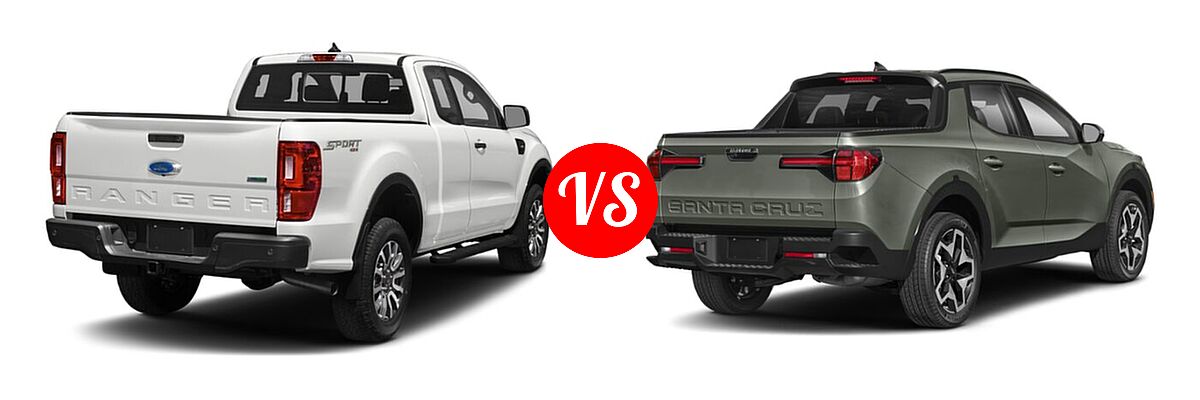 2021 Ford Ranger SuperCab Pickup XLT vs. 2022 Hyundai Santa Cruz Pickup Limited / SE / SEL - Rear Right Comparison
