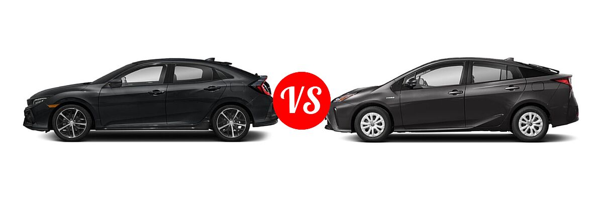 2021 Honda Civic Hatchback Sport Touring vs. 2021 Toyota Prius Hatchback Hybrid 20th Anniversary Edition / L Eco / XLE - Side Comparison