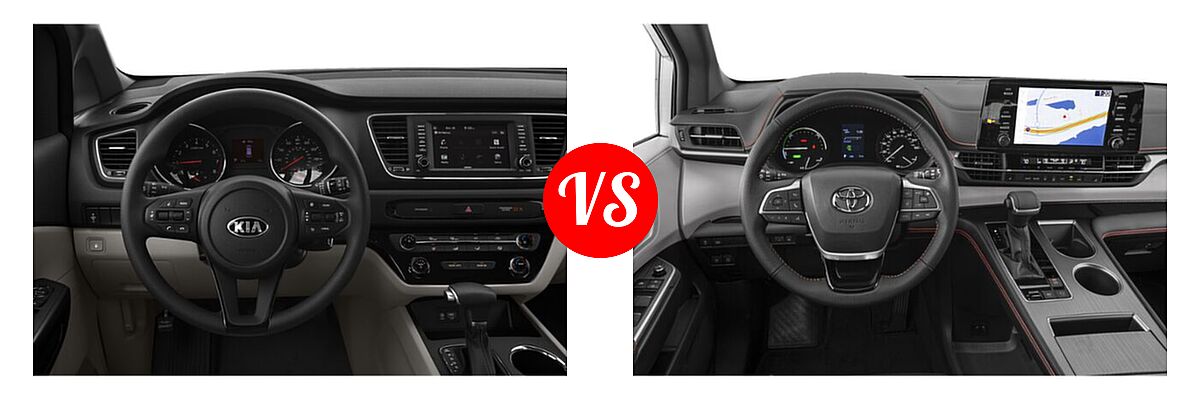 2021 Kia Sedona Minivan LX vs. 2021 Toyota Sienna Minivan Hybrid XSE - Dashboard Comparison