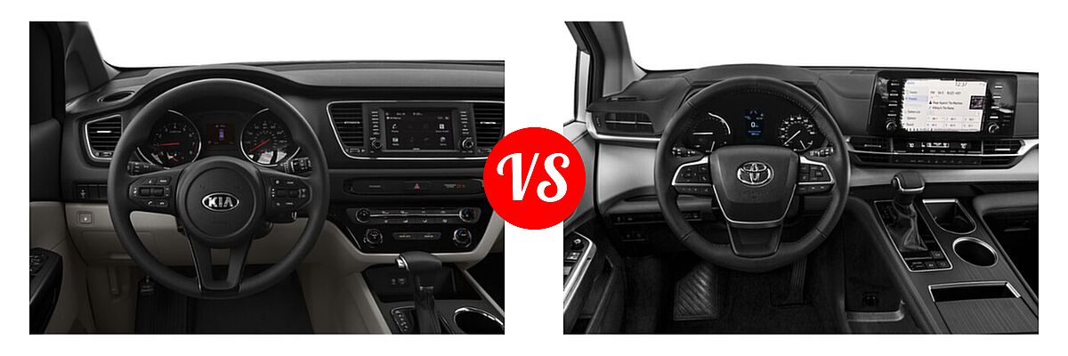 2021 Kia Sedona Minivan LX vs. 2021 Toyota Sienna Minivan Hybrid XLE - Dashboard Comparison