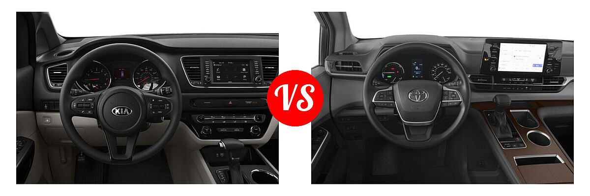 2021 Kia Sedona Minivan LX vs. 2021 Toyota Sienna Minivan Hybrid LE - Dashboard Comparison