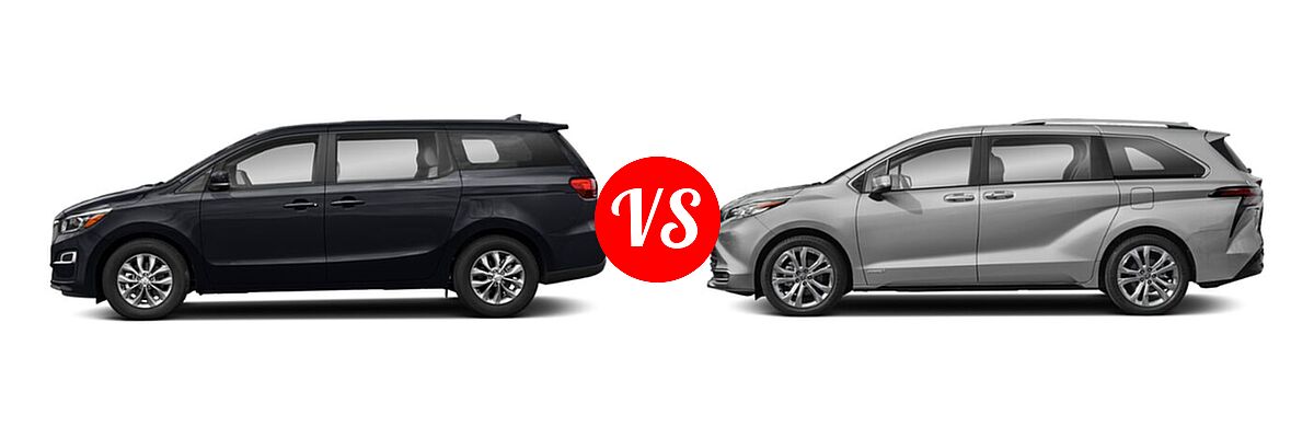 2021 Kia Sedona Minivan LX vs. 2021 Toyota Sienna Minivan Hybrid Platinum - Side Comparison