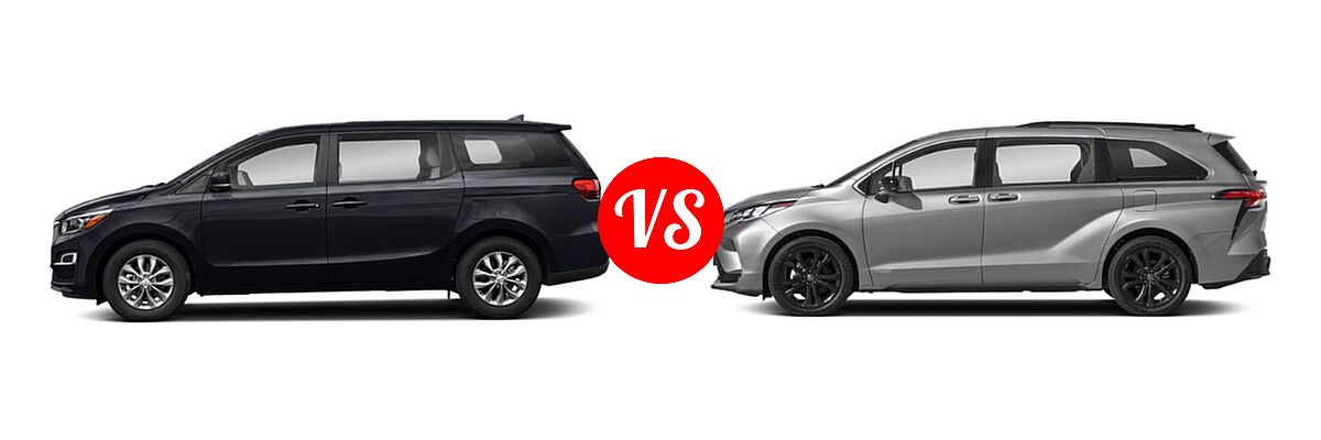 2021 Kia Sedona Minivan LX vs. 2021 Toyota Sienna Minivan Hybrid XSE - Side Comparison