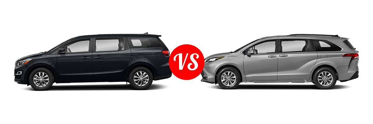 2021 Kia Sedona Minivan LX vs. 2021 Toyota Sienna Minivan Hybrid XLE - Side Comparison