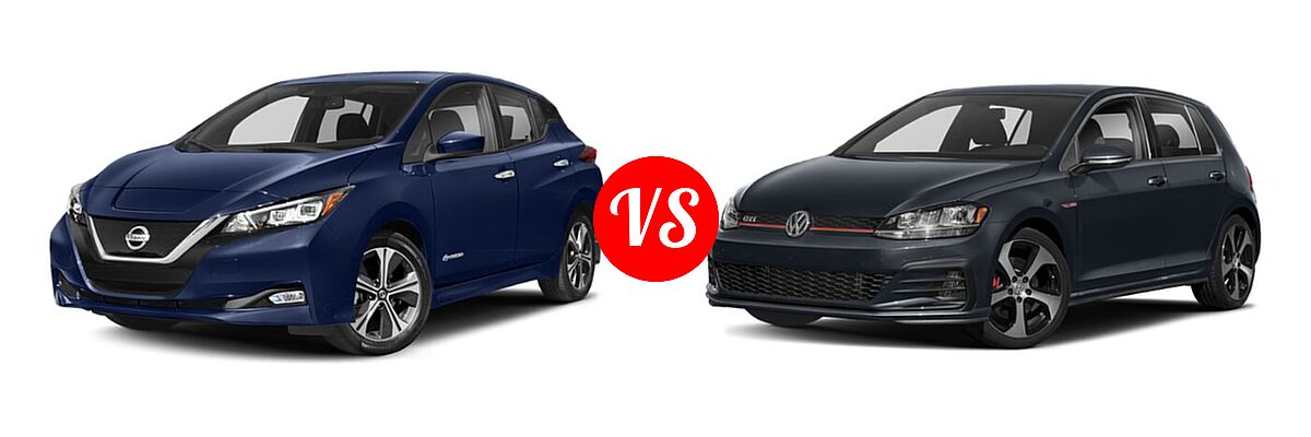2021 Nissan Leaf Hatchback Electric S / S PLUS / SL PLUS / SV / SV PLUS vs. 2021 Volkswagen Golf GTI Hatchback S - Front Left Comparison