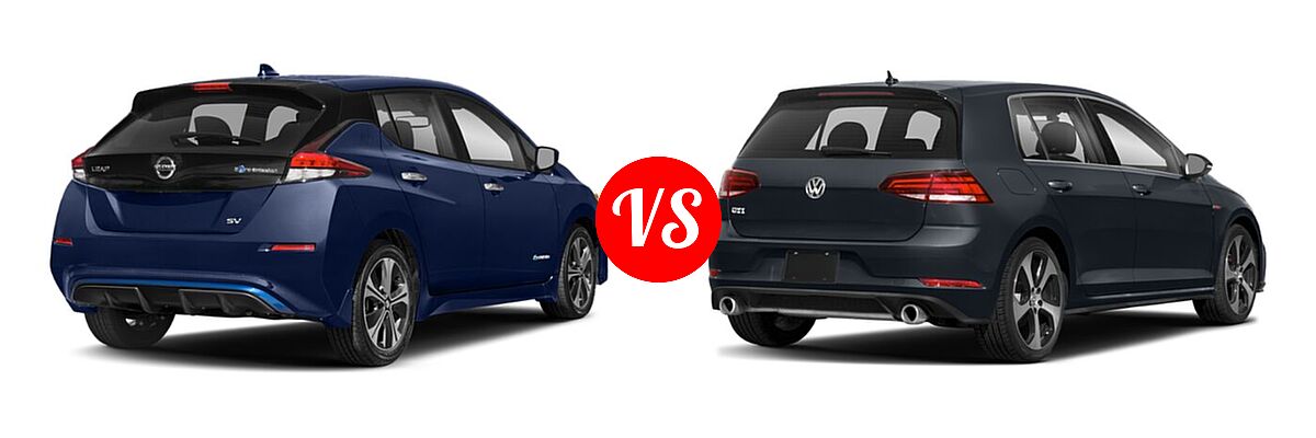 2021 Nissan Leaf Hatchback Electric S / S PLUS / SL PLUS / SV / SV PLUS vs. 2021 Volkswagen Golf GTI Hatchback S - Rear Right Comparison