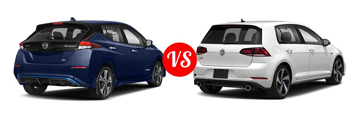 2021 Nissan Leaf Hatchback Electric S / S PLUS / SL PLUS / SV / SV PLUS vs. 2021 Volkswagen Golf GTI Hatchback Autobahn / SE - Rear Right Comparison