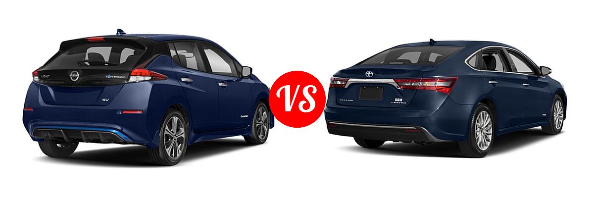 2021 Nissan Leaf Hatchback Electric S / S PLUS / SL PLUS / SV / SV PLUS vs. 2018 Toyota Avalon Hybrid Sedan Hybrid Limited - Rear Right Comparison