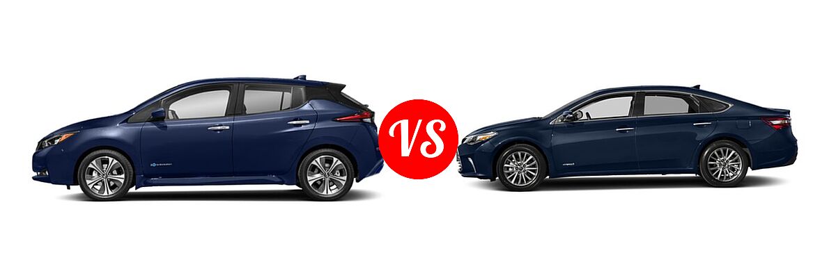 2021 Nissan Leaf Hatchback Electric S / S PLUS / SL PLUS / SV / SV PLUS vs. 2018 Toyota Avalon Hybrid Sedan Hybrid Limited - Side Comparison