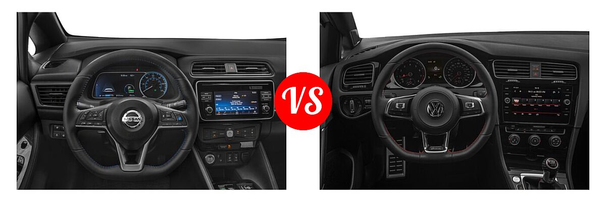 2021 Nissan Leaf Hatchback Electric S / S PLUS / SL PLUS / SV / SV PLUS vs. 2021 Volkswagen Golf GTI Hatchback Autobahn / SE - Dashboard Comparison