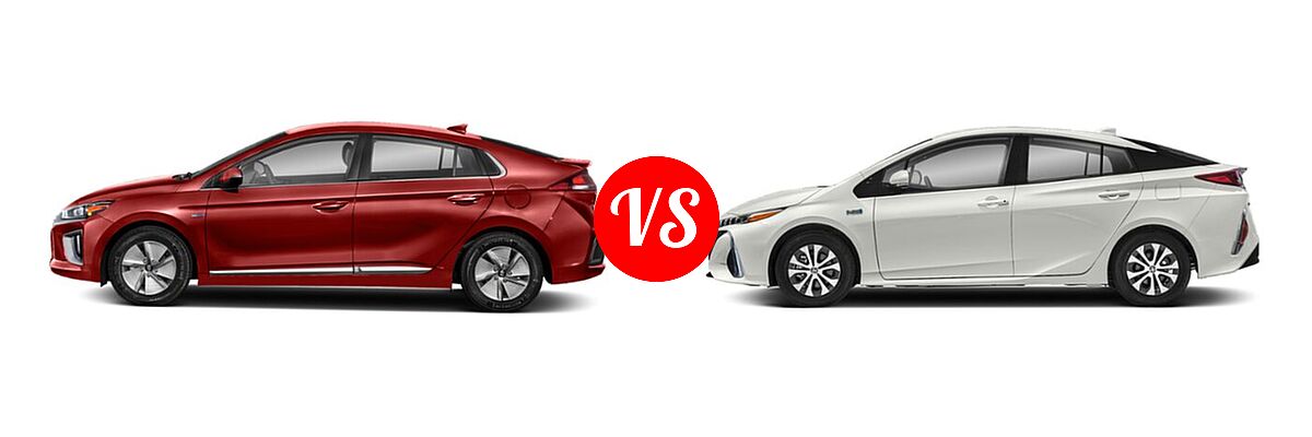 2021 Hyundai Ioniq Hybrid Hatchback Hybrid SE vs. 2021 Toyota Prius Prime Hatchback PHEV LE / XLE - Side Comparison