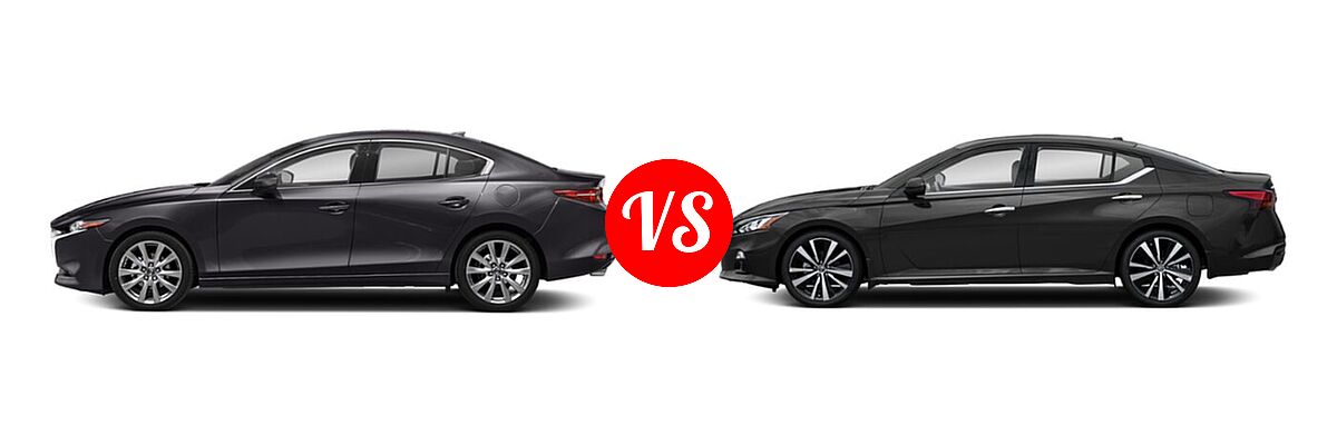 2021 Mazda 2 Sedan Premium vs. 2021 Nissan Altima Sedan 2.5 Platinum / 2.5 SL / 2.5 SV - Side Comparison