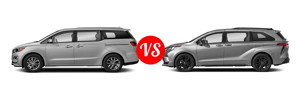 2021 Kia Sedona Minivan EX vs. 2021 Toyota Sienna Minivan Hybrid XSE - Side Comparison