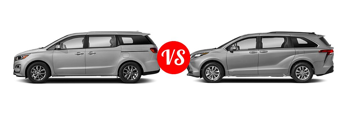2021 Kia Sedona Minivan EX vs. 2021 Toyota Sienna Minivan Hybrid XLE - Side Comparison